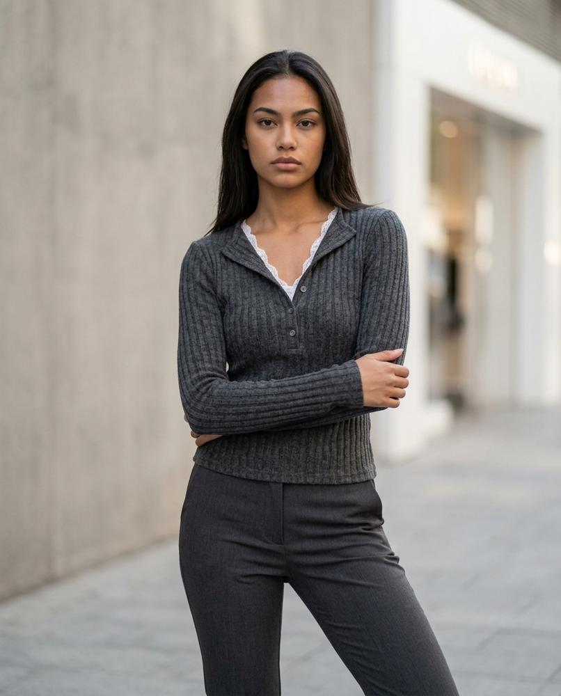 Statement Street - Vopul | Gerippter Geknöpfter Pullover Damen