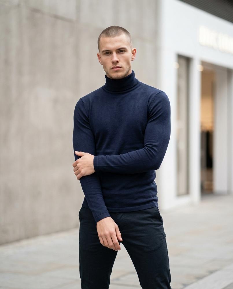 Statement Street - Vedar | Langärmliger Figurbetonter Rollkragenpullover Herren