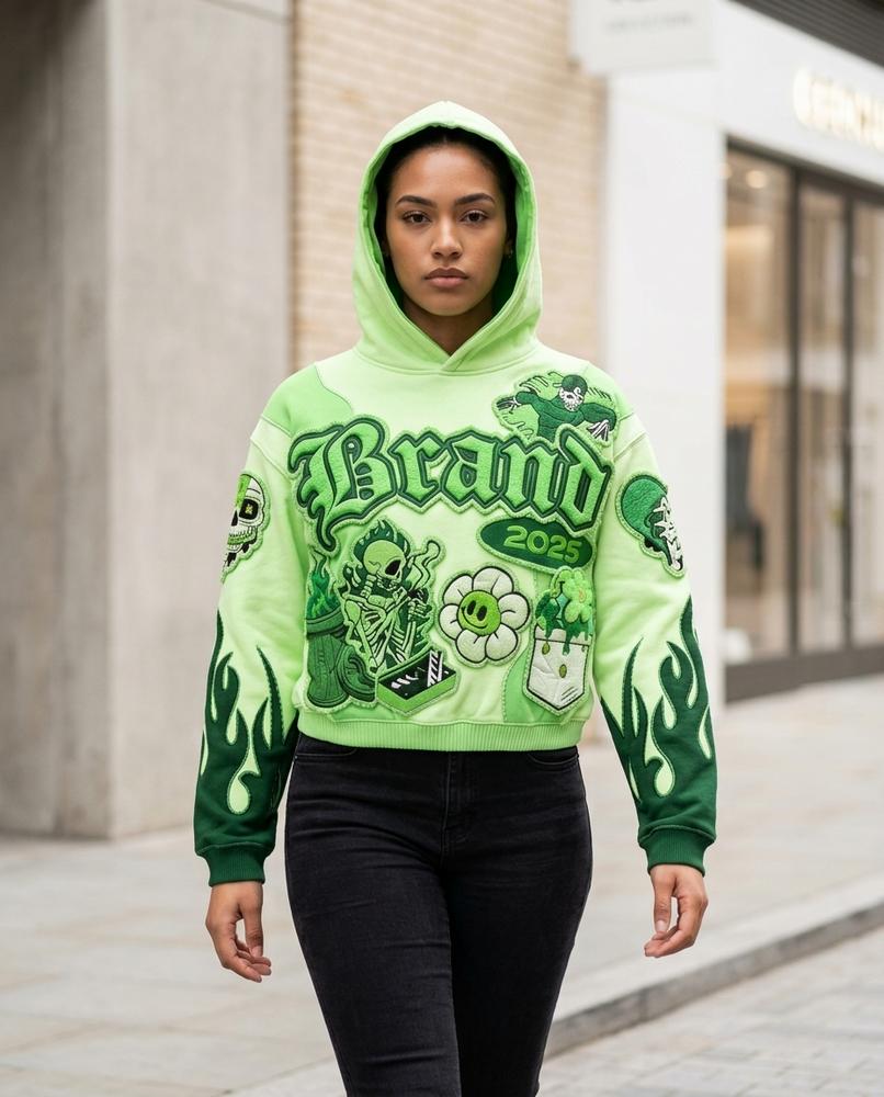 Statement Street - Yihod | Applizierter Kurzgeschnittener Hoodie Damen