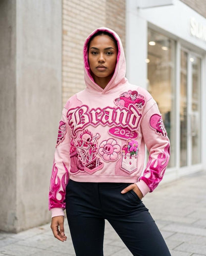 Statement Street - Yihod | Applizierter Kurzgeschnittener Hoodie Damen