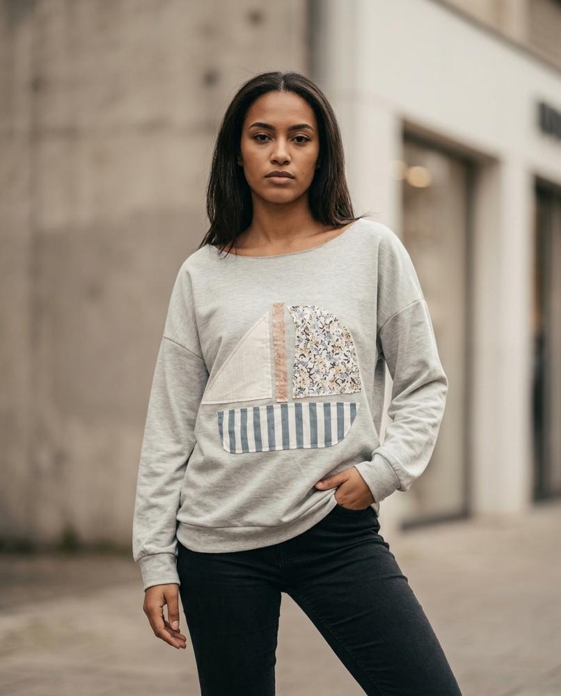 Statement Street - Valom | Weit Ausgeschnittenes Applikation Sweatshirt Damen