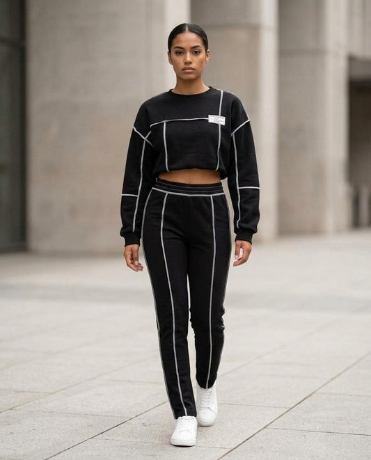 Statement Street - Yovel | Kurz-geschnittener Kontrastgesteppter Anzug Damen