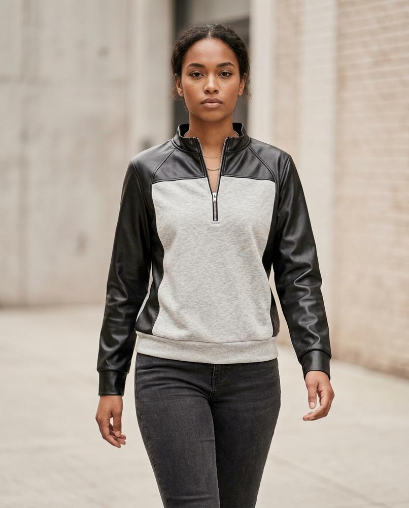 Statement Street - Zelom | Reißverschluss Kunstleder Sweatshirt Damen