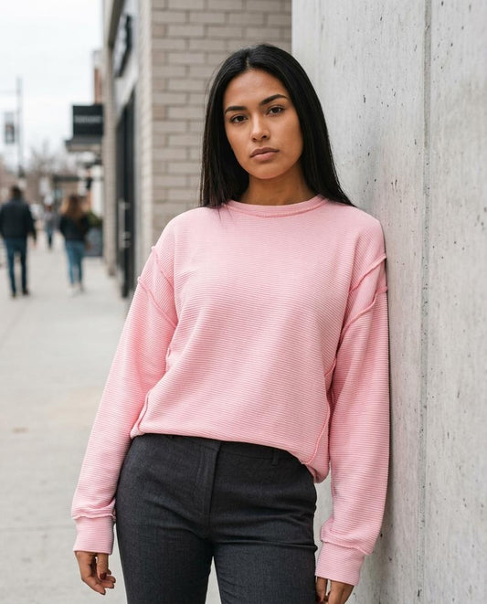 Statement Street - Vilen | Gerippt Offenkantig Sweatshirt Damen