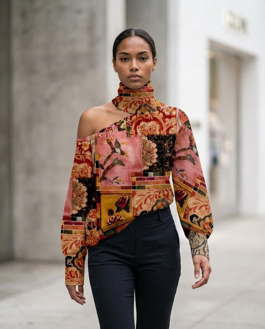 Statement Street - Tasin | Asymmetrisch Gemustert Bluse Damen