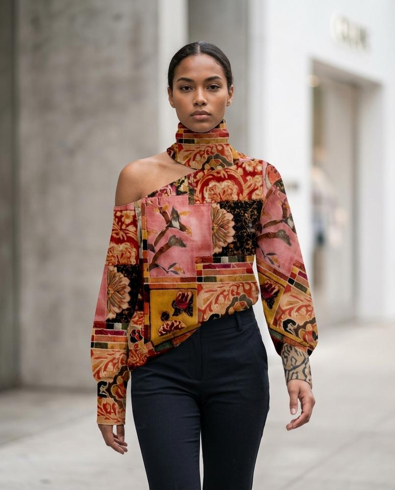 Statement Street - Tasin | Asymmetrisch Gemustert Bluse Damen