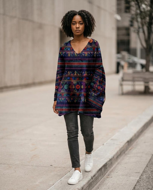 Statement Street - Velin | Gemustert Langärmlig Tunika Damen