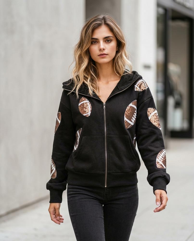 Statement Street - Yolor | Paillettenbesetzter Reißverschluss Hoodie Damen