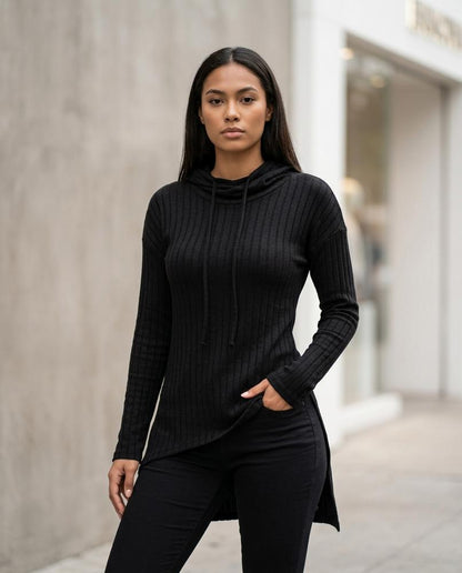 Statement Street - Zesin | Gerippt Asymmetrisch Hoodie Damen