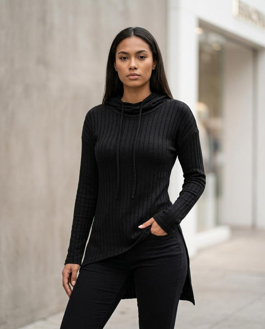 Statement Street - Zesin | Gerippt Asymmetrisch Hoodie Damen