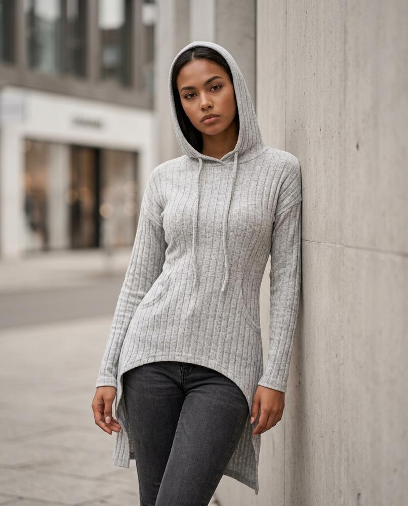 Statement Street - Zesin | Gerippt Asymmetrisch Hoodie Damen