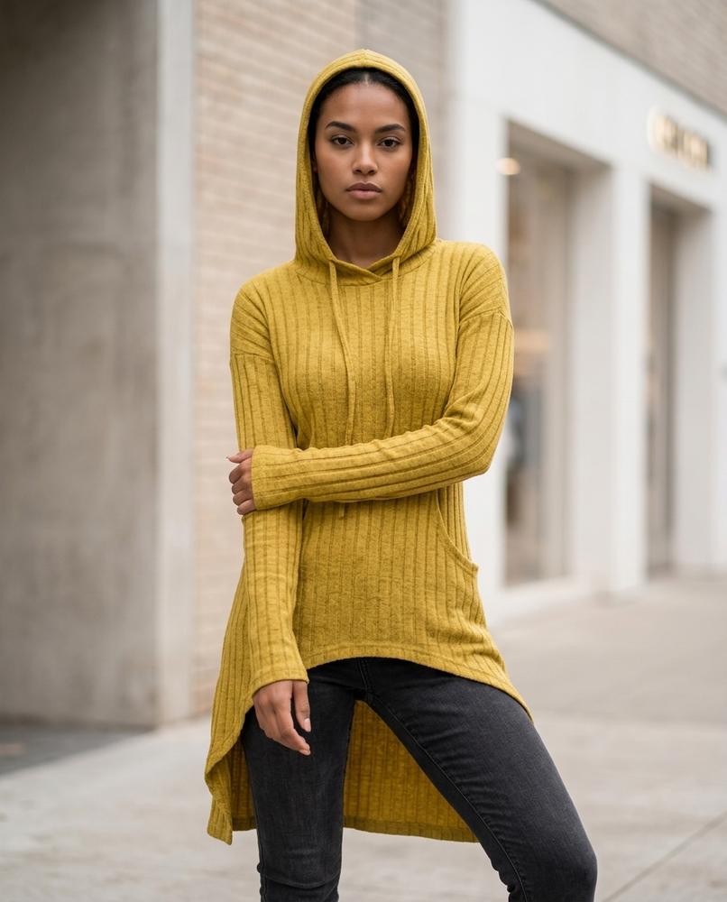 Statement Street - Zesin | Gerippt Asymmetrisch Hoodie Damen