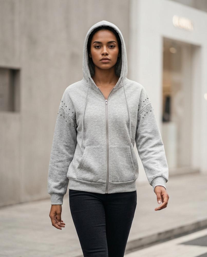 Statement Street - Zemir | Besetzter Graumelierter Hoodie Damen